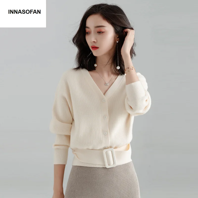 INNASOFAN свитер женский осенне-зимний вязаный кардиган с длинными рукавами