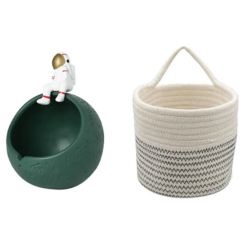 

Настенные веревочные корзины, хлопковые веревочные корзины для растений с фигурками, статуи для хранения астронавтов из смолы для дома, гос...