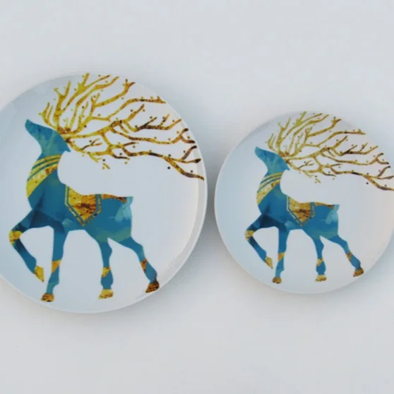 

High Texture Ceramic Plate Set Exquisite Sika Deer Golden Antlers Hotel Restaurant Dinner Serving Dish