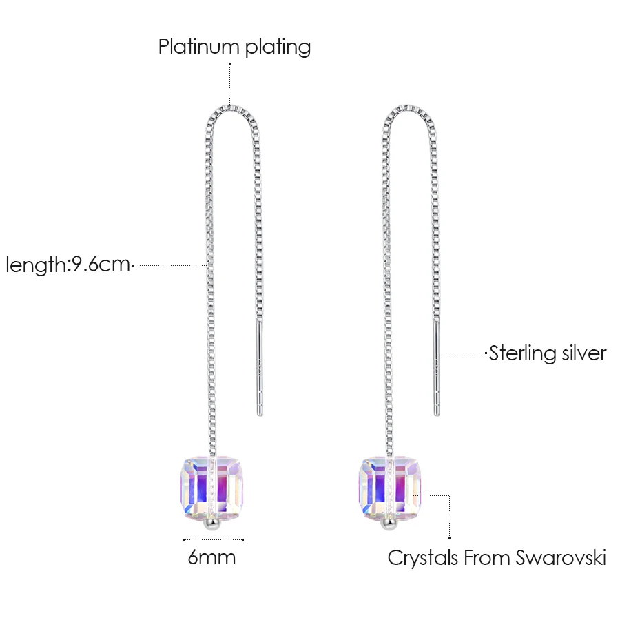 Кристаллы от Swarovski Квадратные бусины Висячие серьги для женщин модная Серебряная цепочка украшения для пирсинга комплет ювелирного украшения moonrocy подарок