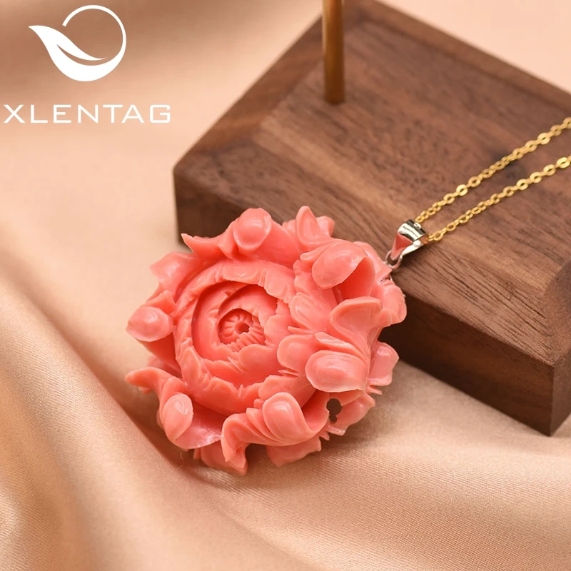 XlentAg, дизайн, Коралловый цветок, 925 пробы, серебряная подвеска, ожерелье для женщин, вечерние ожерелья, хорошее ювелирное изделие GN0072