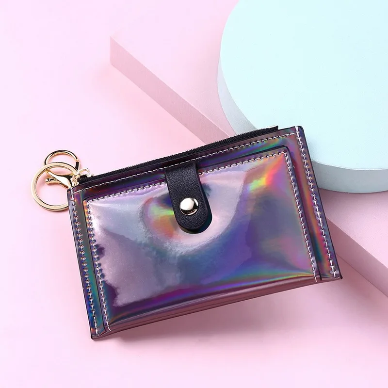 

Laser Shine Wallet Women 2021 New Cool Purse Small Card Holder Zipper Coin Pocket Female Wallet Trifold Short Wallets For Women