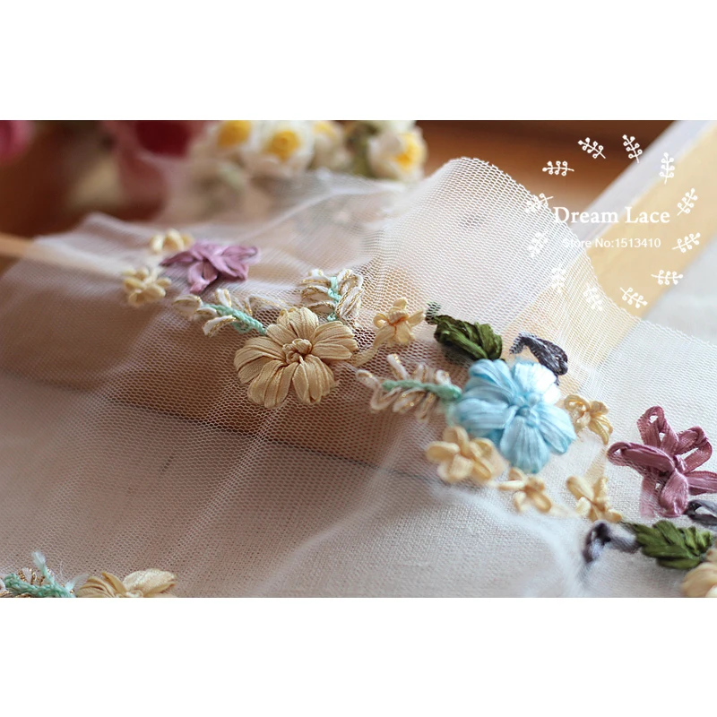 1 пара/лот 3D кружевная ткань сетчатая лента для шитья Цветочный мотив Кружевная