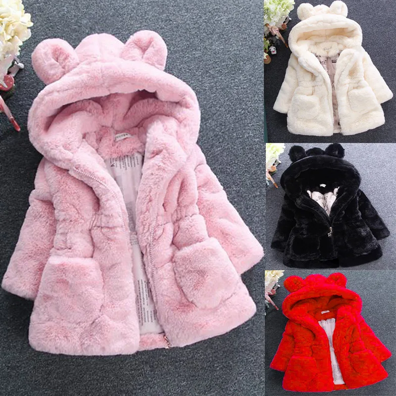 HS Baby girl clothes winter warm fur coat new girl wool sweater fur padded jacket big ears thickened quilted cotton baby coat