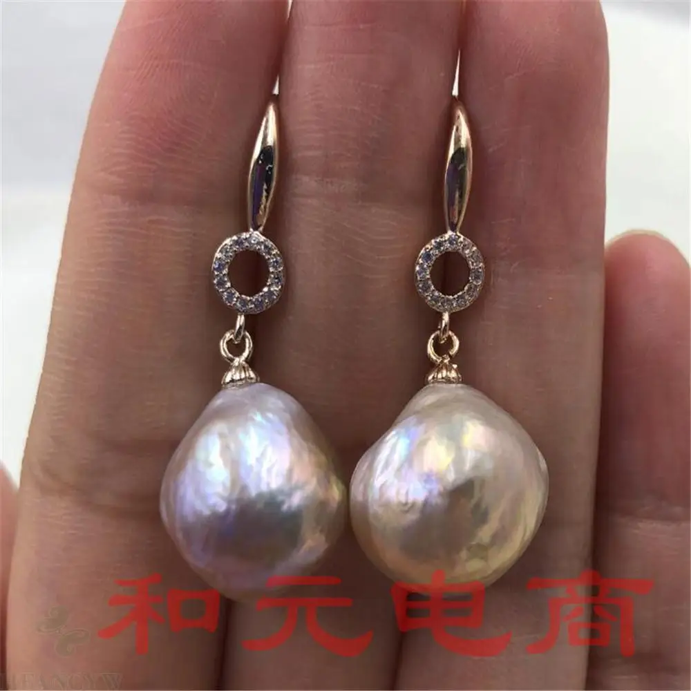 13-15 мм огромный барокко фиолетовый южная серьги с морским жемчугом 18K золото