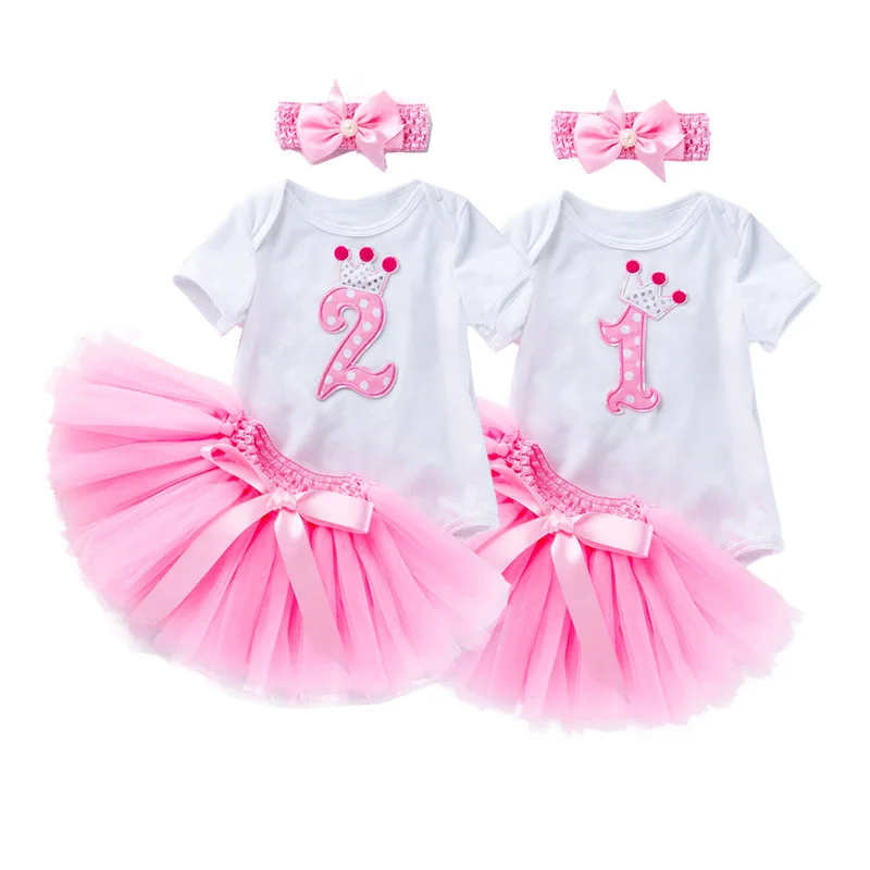 

2 Year Girl Baby Birthday Dress First Birthday Girl Party Tutu Dress Toddler 3 Piece Infant Clothing New Born Romper Dress Gown