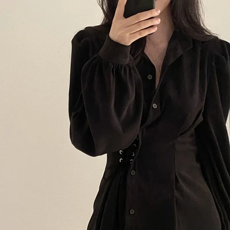 

Kywommnz Women Side-Waist Bandage Sexy Dress 2021 Autumn Draw Back Fashion Long Sleeve Single Breasted MINI Skirt E4402