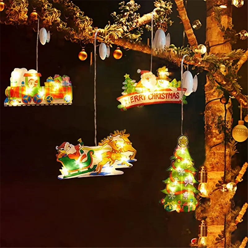 Рождественские светодиодные фонари для украшения окон в форме Санта-Клауса