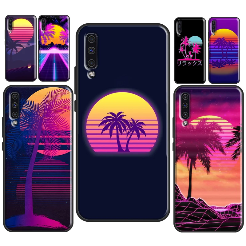 80s Retrowave неоновые ладони Дерево чехол для телефона для Samsung A12 A32 A52 A72 A20e A21S A11 A31 A41 A51 A71 A10 A40 A50 A70 Coque