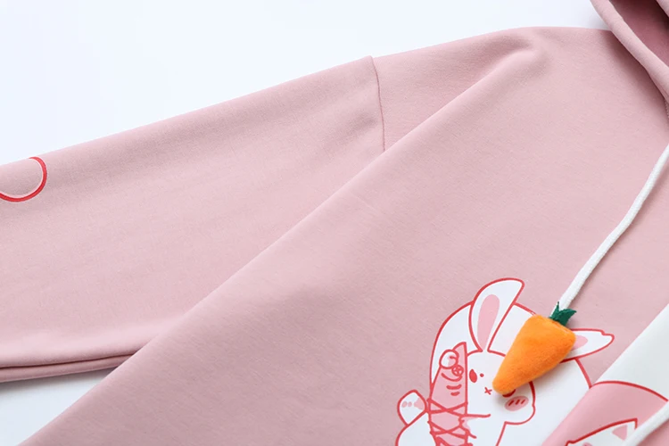 Женская толстовка Kawaii с заячьими ушками и милым кроликом котом, милая Толстовка Harajuku, мягкий розовый пуловер с аниме для девочек, спортивная одежда
