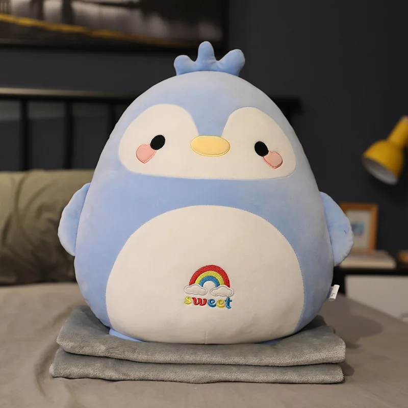 

Kawaii Plush Toys With Blanket Cartoon Animal Kids Doll Chair Cushion Chicken Bear Rabbit Penguin Piggy Dinosaur