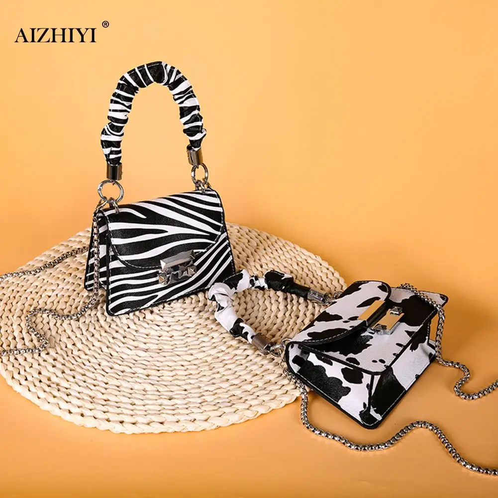 

Fashion Animal Pattern PU Women Handbag Pleated Handle Chain Small Shoulder Bags Popular Simple Female Daily Bag