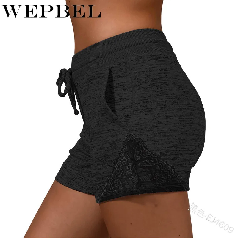 

WEPBEL Women Summer Fashion Lace Shorts Casual Straight Short Pants Drawstring Waist Shorts