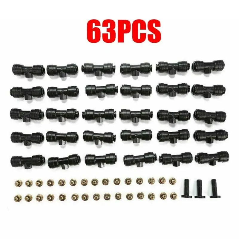 

63Pcs Plastic Spray Nozzles Water Misting Cooling 2 Points 1/4 Nozzles Atomizing Sprinkler Head Outdoor Garden Irrigation