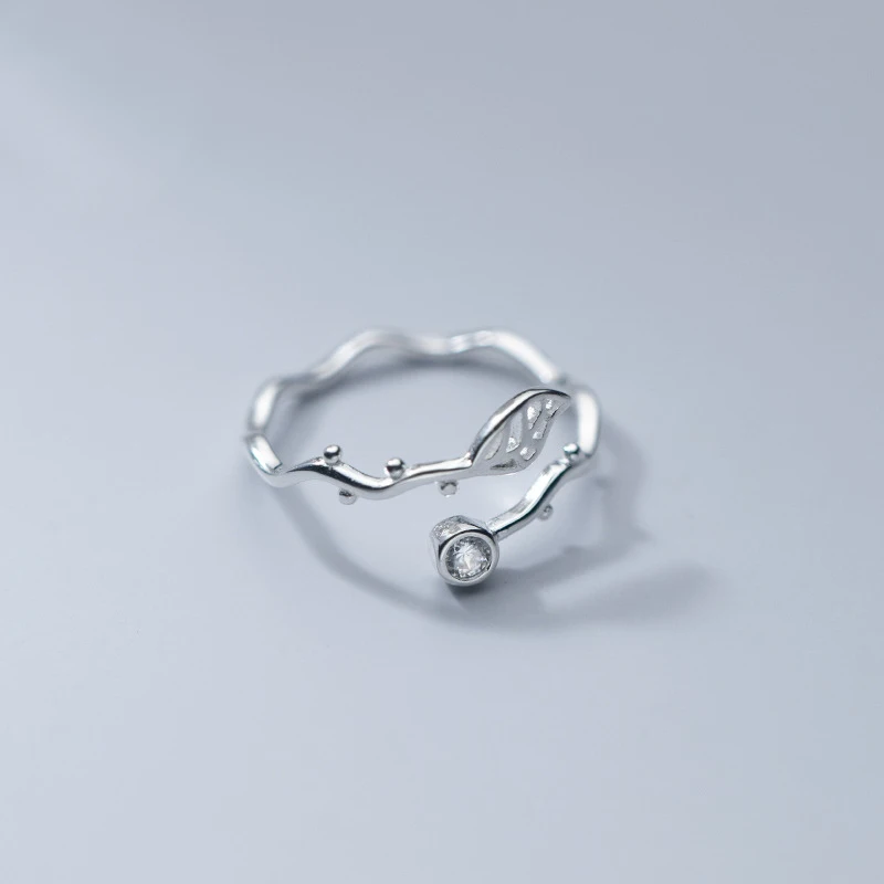 

Real 925 Sterling Silver Hollow Leaves Dainty Zircon Open Rings Wave Shape Ring for Women Hypoallergenic Jewelry