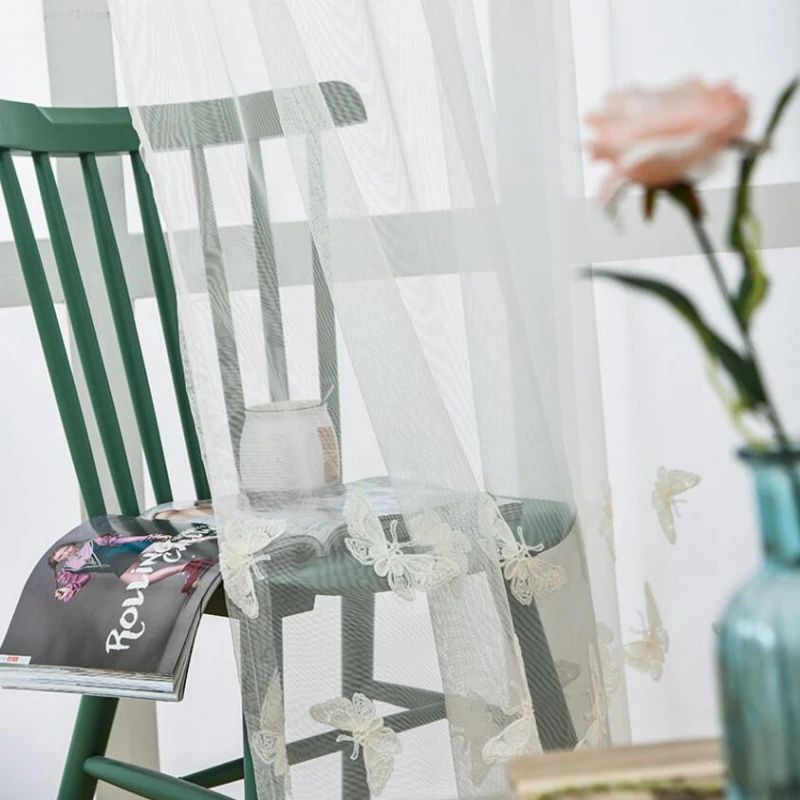 Занавески из вуали с вышивкой прозрачные белые занавески чистой сетки бабочками