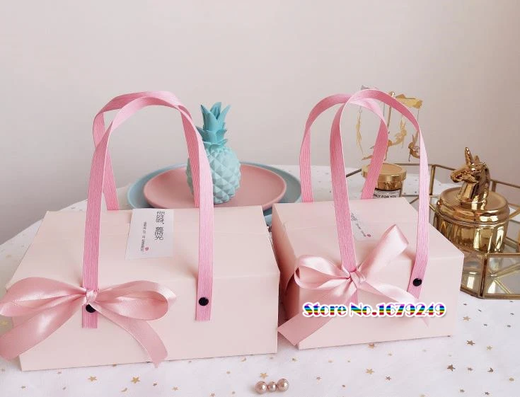 Синяя бумажная коробка с ручкой кекс юэбин конфет подарочные мешочки под конфеты