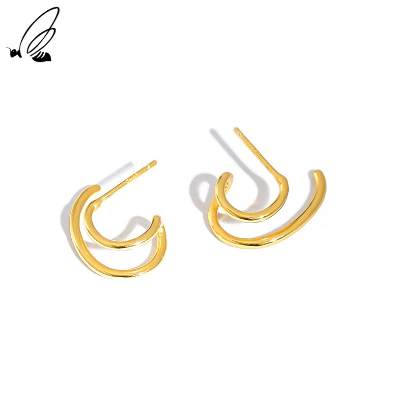 

S'STEEL Double Irregular Stud Earring 925 Pure Silver For Women Minimalism Designer Pierced Ears Fine Body Jewelry Accessories