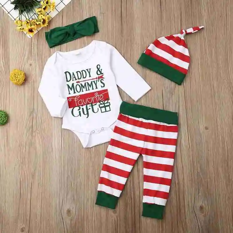 

Fashion Children Pant Outfits Set Autumn New Infant Stripe Baby Letter Bodysuit Outfits Boys Girls Set Christmas Pant L0I6