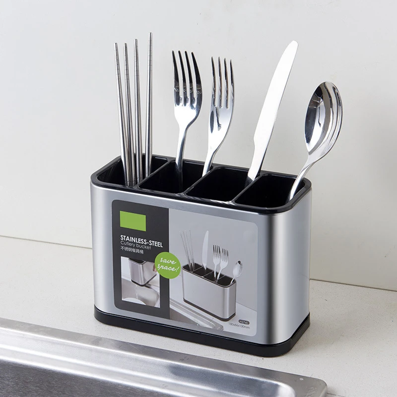 

Stainless Steel Chopsticks Holder Multi-function Spoon Fork Knief Drain Rack Large Capacity Cutlery Organizer Shelf For Kitchen
