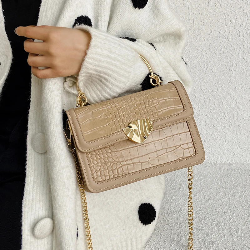 

Alligator Leather Bag 2021 Trendy Chain Shoulder Bag High Quality Small Square Bags Designer Handbags Crossbody Bags For Women