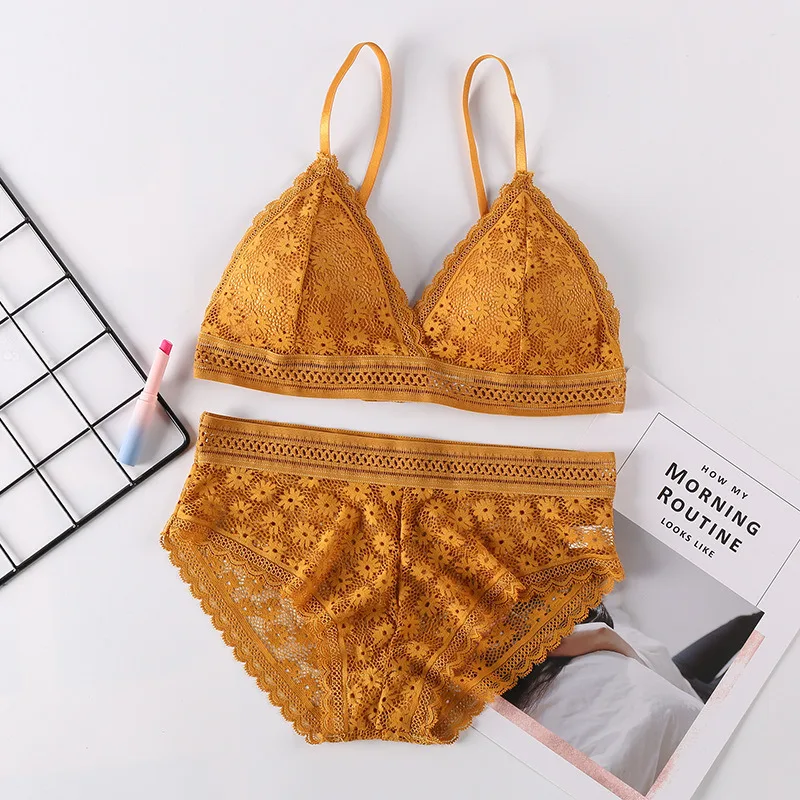 

Women Lace Bra Sets Sexy Padded Bralette Seamless Underwear Backless Vest Lingerie Ultrathin Bra & Brief Sets Female Intimates