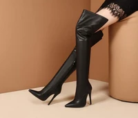 top brand thin heel over knee high boots pointed toe zipped matte leather tall boots women fall winter outdoor dress shoes