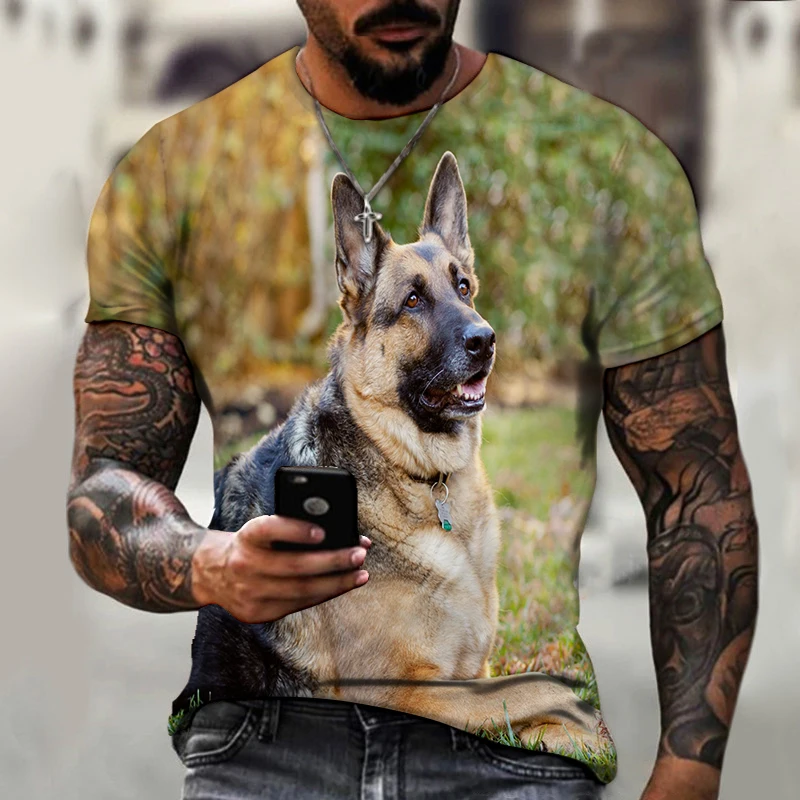 

2021 German Shepherd Men's T-shirt Summer Fashion 3D Printing T-shirt New Cute Dog Men's