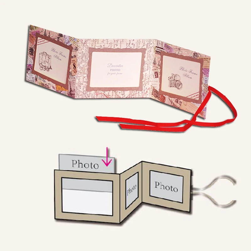Eno поздравительная карманная фоторамка с лентой Европейская Складная мини винтажная фоторамка альбом для небольшого подарка