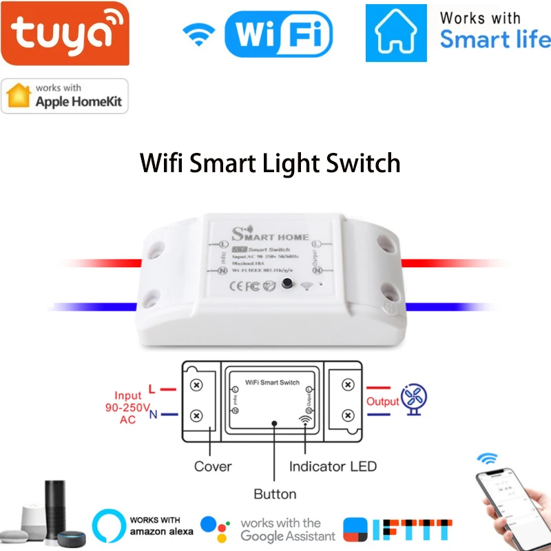 

Умный выключатель освещения с Wi-Fi, 90-250 В, 10 А
