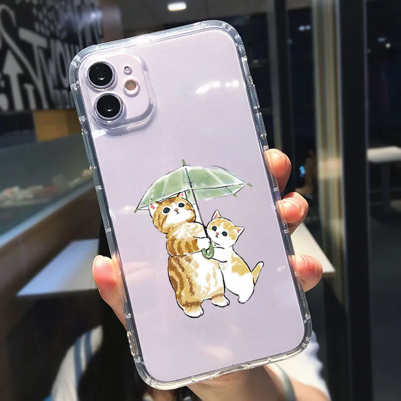 

PUNQZY Cute Cat Transparent Phone Case For iPhone 12 11 PRO MAX SE 2020 XR XS Max 6 8 7PLUS Luxury Gift Soft TPU Anti-Fall Cover