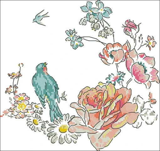 

100% egypt cotton threads Genuine Product cross stitch kits Suite Magazine-Branches Birds Rose Garland