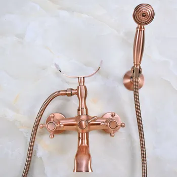 Antique Red Copper Bathroom Tub Faucet Telephone Style Bathroom Bathtub Wall Mounted With Handshower Swive Tub Spout zna360