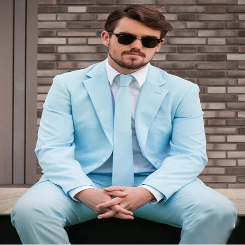 Мужской приталенный костюм смокинг модный синий пиджак и брюки вечерние костюмы