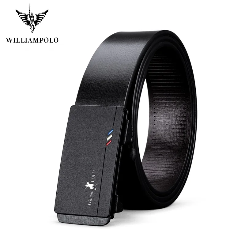 WILLIAMPOLO Men‘s full-grain leather Brand Belt Men Top Quality Genuine Leather Belts for Men Strap Male Metal Automatic Buckle