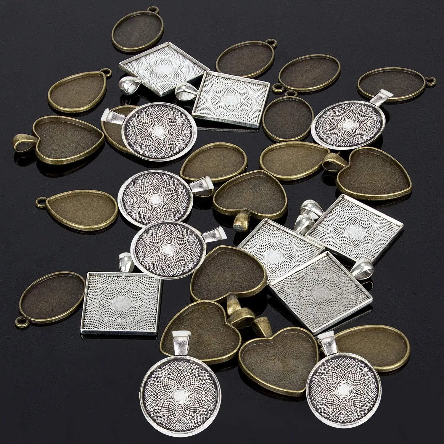 

31PCS Set Time Gem Pendant Silicone Mold Set Round Square Love Oval Alloy Pendant Bottom Support Resin Jewelry Mold wholesale