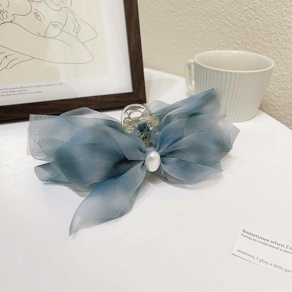 

Pearl Bow Mesh Hair Claw For Women Retro Transparent Cloth Flower Geometric Hair Clip Girls Simple Fashion Hair Accessories