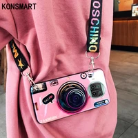 konsmart 3d camera case redmi note 9t 5g silicone soft tpu retro back cover for xiaomi redmi note9t lanyard and stand holder