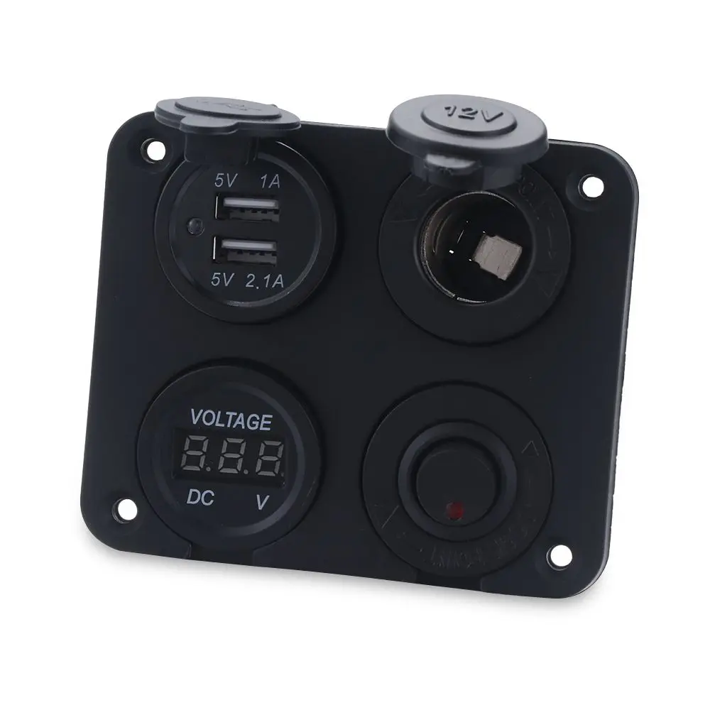 

12V Power Outlet 4 in 1 Voltage Display USB Charger Adapter Multifunction Switch Panel Cigarete Lighter Socket