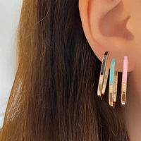 2021 new geometric multi piercing women fashion jewelry rose gold color pave cz blue black pink enamel rectangle hoop earring