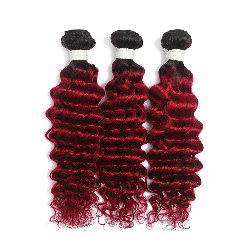 Глубокая волна Омбре пучки с закрытием 1B/Бург бразильские натуральные кудрявые