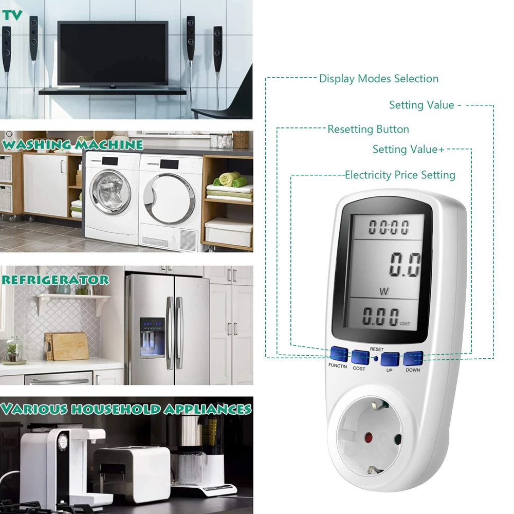 220V AC EU цифровой ЖК-дисплей Мощность ваттметр Гнездо энергии измеритель мощности