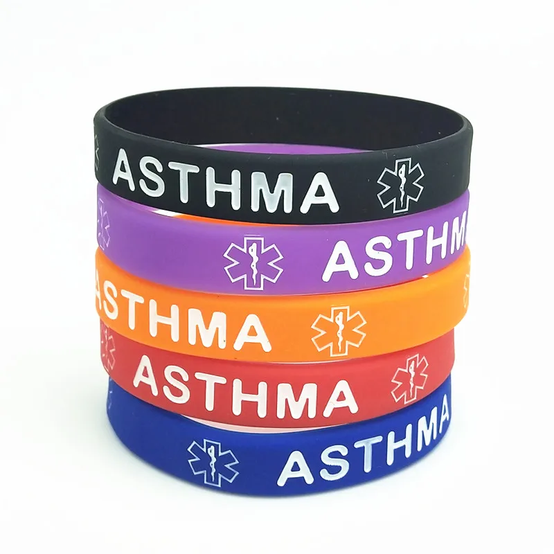 

1pc ASTHMA medical alert awareness silicone wristband rubber band letter bracelet for women men custom bracelet gifts SH323