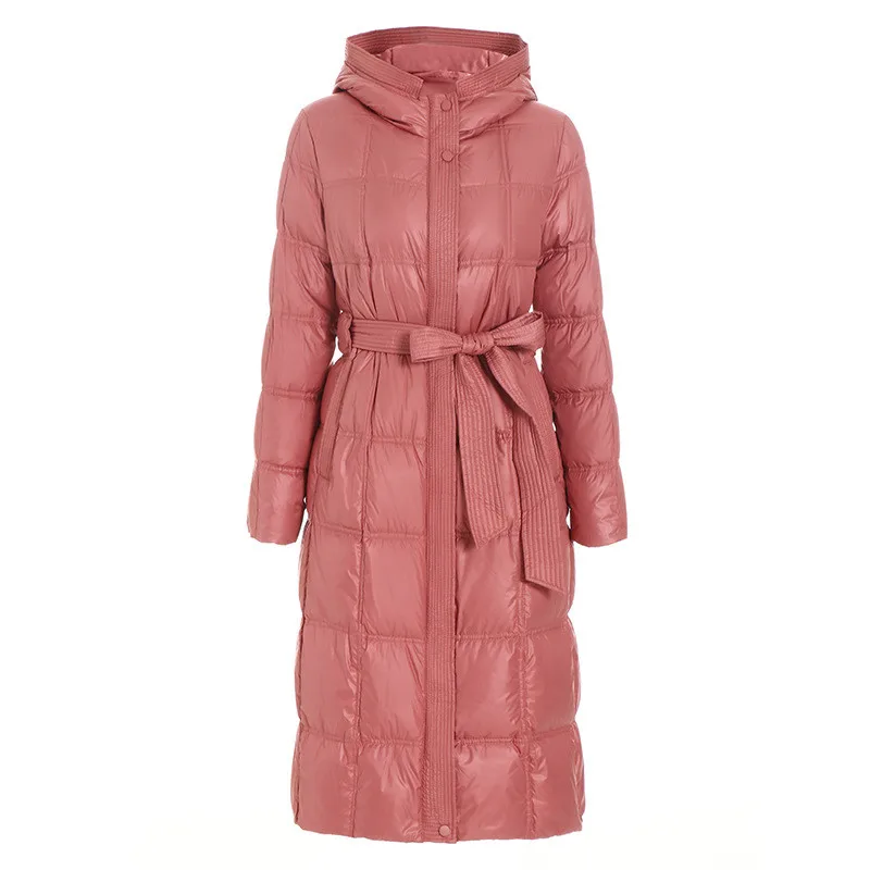 

New 2021 High Fashion Elegant Lady Winter White Down Jackets and Coats Women Hooded Solid Long Warm Parkas Female Outerwear