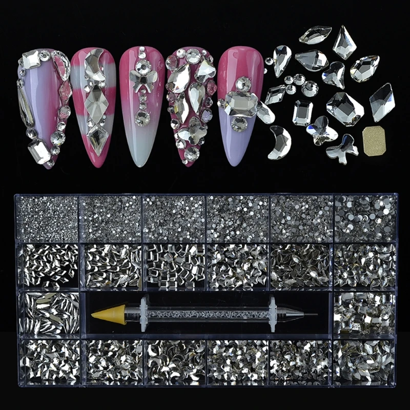 

X7JA 8620Pcs/Box Multi Shapes Rhinestones Glass Flatback Professional Nail Art Decorations DIY Nails DIY Craft with Rhinestones