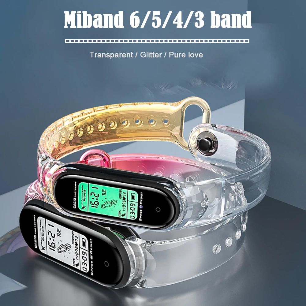 

Bracelet for xiaomi Mi Band 6 5 4 strap Transparent crystal watchband replacement wristband smartwatch correa miband 3/4/5/6