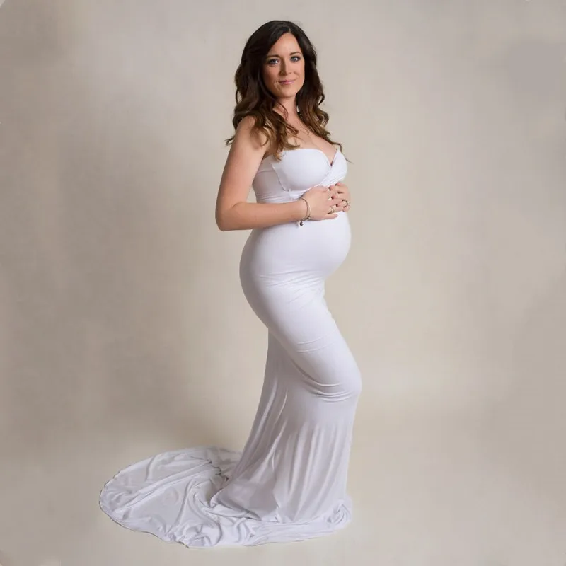 

Sexy Maternity Photography Dress Stretchy Jersey Off-the-shoulder Pregnant Woman Mermaid Long Tailed Dresses For Photo Shoot