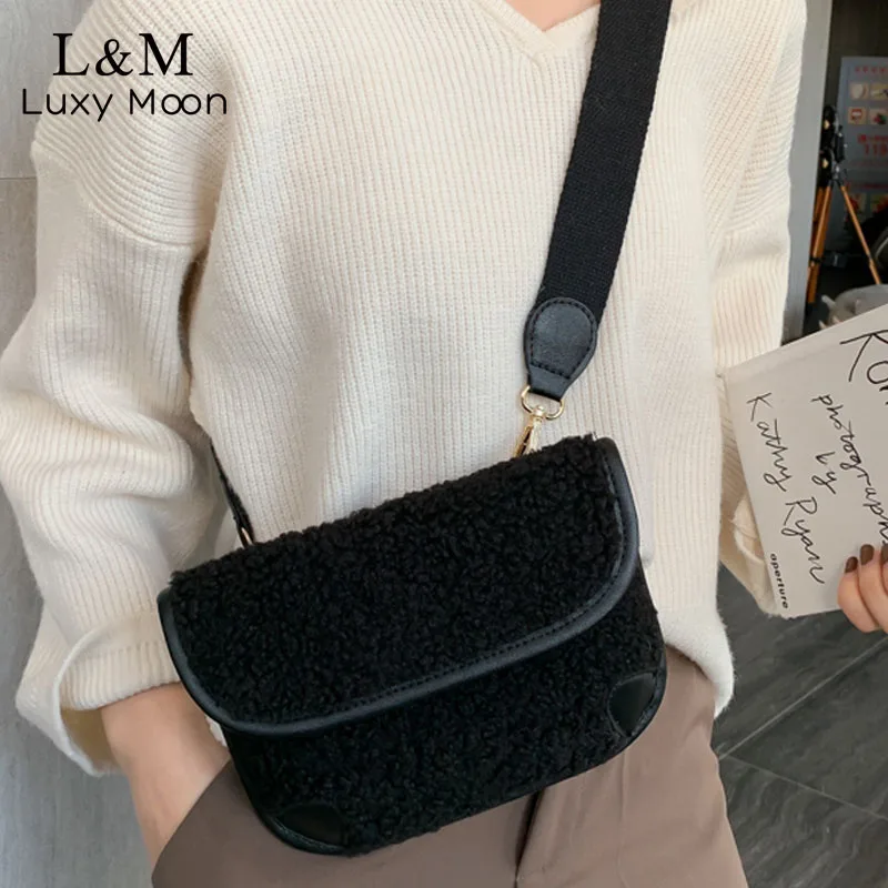 Модные сумки через плечо из искусственной и овечьей шерсти для женщин маленькая