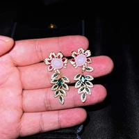 fashion tree leaves drop earrings for women cz party accessories designer jewelry 925 silver long flowers earrings for summer