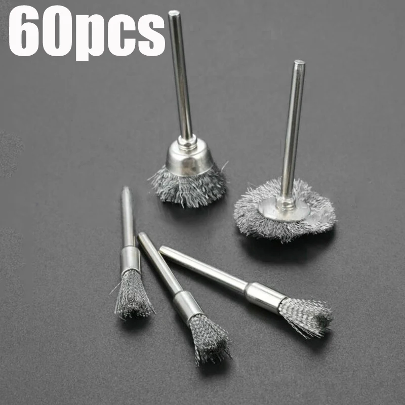 60 шт. 3 мм хвостовик стальные щетки колеса провода для удаления ржавчины